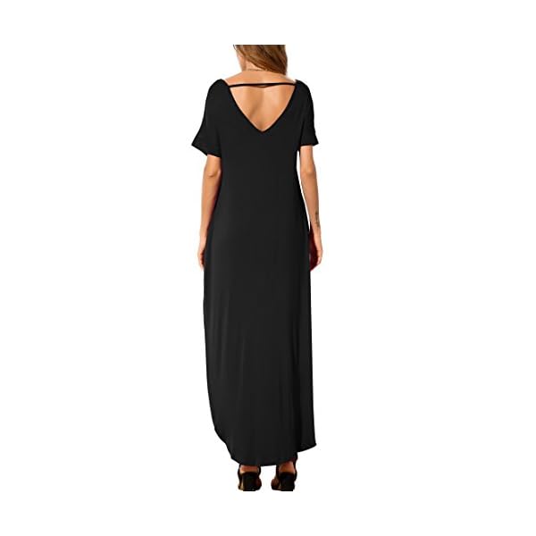 GRECERELLE-Womens-Casual-Loose-Pocket-Long-Dress-Short-Sleeve-Split-Maxi-Dresses GRECERELLE Women's Casual Loose Pocket Long Dress Short Sleeve Split Maxi Dress Black Medium