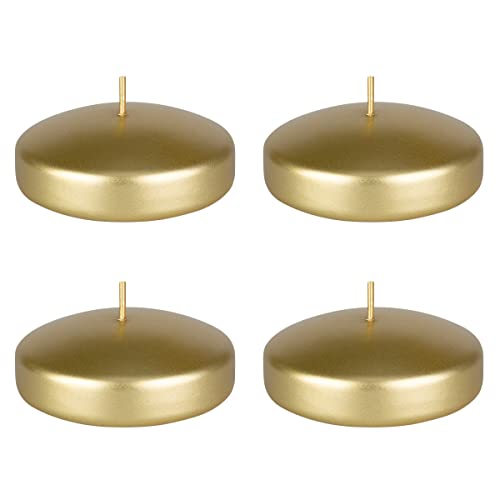 Mega Candles 4 pcs Unscented Gold Floating Candles, Hand Poured Wax Candle 3 Inch Diameter, Home Décor, Wedding Receptions, Occasions, Festivities, Events, Meditations, Tranquility, Spa