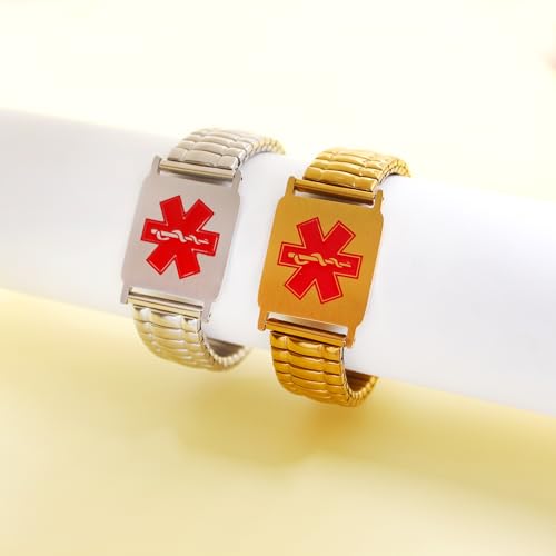 JunyiDIY Penicillin-Allergie Breites Dehnbares Medizinisches Notfallarmband Wasserdicht Hypoallergen mit Auffälligem Rotem Symbol Sicherheits-Schmuck für Ihn Bruder Sohn