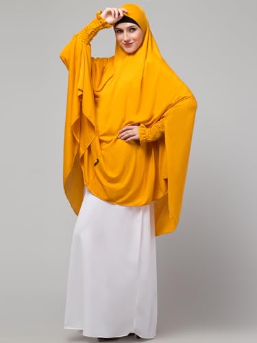 Image of NAZNEEN Women's Full Coverage Khimar Hijab with Sleeves and Under Cap |Solid Pattern Cotton Set for Hajj, Umrah, and Prayer| Comfortable One-Size Head CoveR