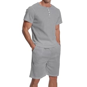 AIYINO Men’s Tracksuit Henley Short Sleeve Suit Set Casual Running Sport Sweat Activewear 2 Piece Suit Pants