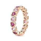 Daffany Sterling Silver Cubic Zirconia Eternity Band for Women Pink Heart Bezel 18K Rose Gold Plated | 2.0mm Stackable Eternity Bands for Women, Size 5-9 (Pink, 5)