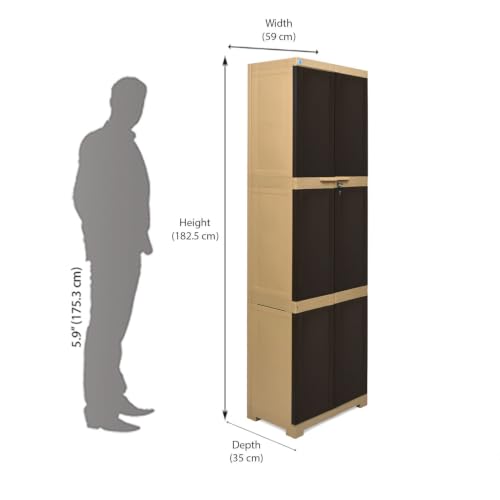 Image of Nilkamal Freedom Large (FML) Plastic Wardrobe for Storage|3-Year Warranty|Clothes Organizer|Shelves|Cupboard|Almirah|for Home, Living Room, Bed Room|Adult & Kids|Weather Brown /Biscuit