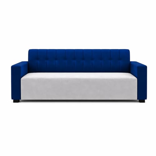 Image of FURNY Luxora 2 Seater Fabric Sofa Set (Dark Blue-Light Grey) with Velvet Finish | Durable Comfort | Ideal for Living Room. | Breathable material