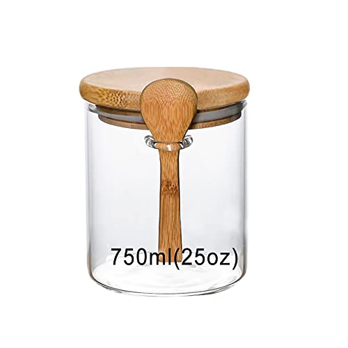 Yalucky Glass Jars with Airtight Lid and Spoon, Glass Food Storage Jars Containers, Overnight Oats Containers with Lids, Decorative Kitchen Jars for Coffee/Tea/Sugar/Spice, Bath Salt Containers 750ML
