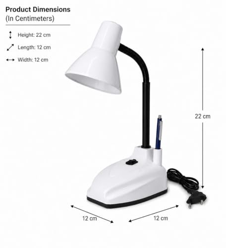 Image of LED White Study Table Lamp with Adjustable Flexible Neck | Metal Desk Lamp for Reading, Study, Work from Home & Office Use | Eye Comfort Lighting for Students