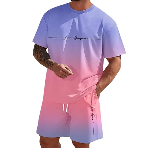 Homme Ensemble Sets Ete Tenues Survêtement Costumes Plage Vacances 2 Pcs Décontracté Ensemble Short Tee Shirt Homme 2 Pièce T-Shirts à Manches Courtes
