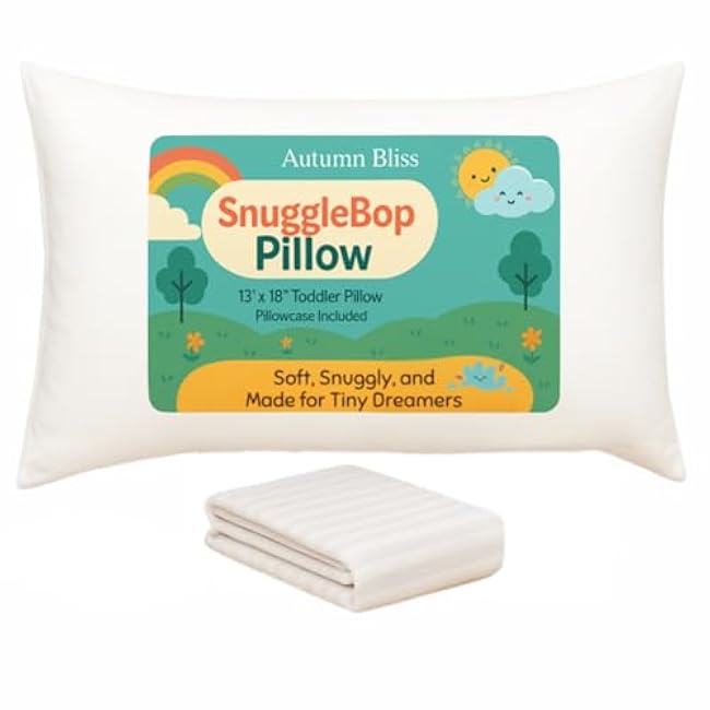 Toddler Pillow and Pillowcase 13x18 inches, Organic Cotton - Perfect for Toddlers 2-5 Years - Ideal for Toddler Travel Bed, Toddler Bedding Set, Kids Travel Pillow and Machine Washable
