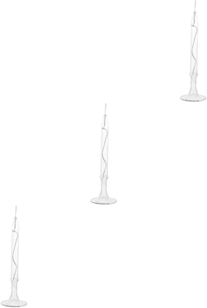 IMIKEYA 3pcs Glass Candle Oil Lamp Refillable Glass Oil Lamp Glass Candlestick Holder Tall Glass Oil Lamp Oil Burning Candle Kerosene Lantern Camellia High Borosilicate Glass Column