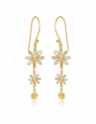 Boucles d'Oreilles Cascade Florale Aden en argent doré et nacre blanche pour illuminer vos soirées