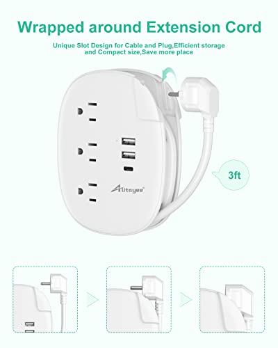 Alitayee European Travel Plug Adapter,Us To Europe Plug Adapter With 3 Outlets 3 Usb Ports,Usb C European Power Strip With 3Ft Wrapped Cord For Eu Spain France Germany Iceland Greece Travel White #TOP4