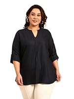The Pink Moon Women's Regular Fit Plus Size Navy Dobby Collar Band Top - (TOP_NIM13_NVYDBY_Navy Blue_6XL)