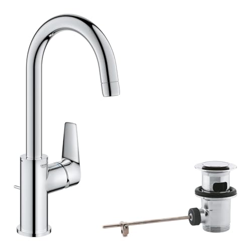 GROHE StartEdge, Waschtischarmatur hoch, wassersparend (Wasserhahn für das Bad, Badarmatur mit Zugstangen-Ablauf, 31cm hoch, mit 3in1 Werkzeug, einfache Installation am Waschbecken), chrom, 24201001 GROHE StartEdge, Waschtischarmatur hoch, wassersparend (Wasserhahn für das Bad, Badarmatur mit Zugstangen-Ablauf, 31cm hoch, mit 3in1 Werkzeug, einfache Installation am Waschbecken), chrom, 24201001