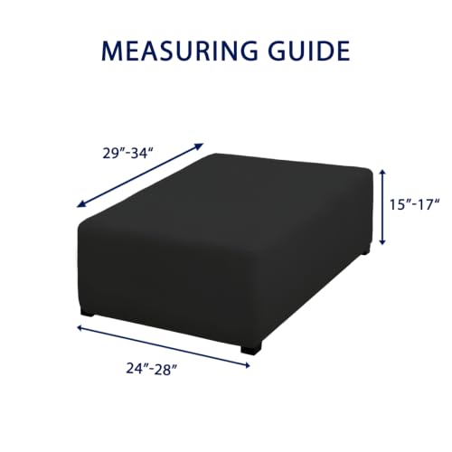 Image of PureFit Super Stretch Form Fit Ottoman Cover Rectangle - Ottoman Slipcovers for Foot Stool Cover & Folding Storage Slipcover for Living Room with Nonslip Elastic Bottom (Medium-L, Black)