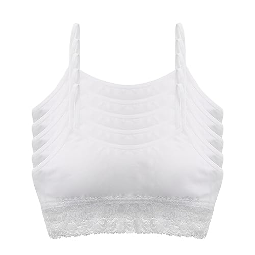 Donella Girls Cotton Training Bras - Lace Trim Cropped Camis for Teens 5-Pack, Age: 10-152