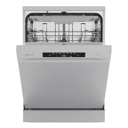 Hisense HS643B90X - Lavavajillas Clase B, 15 Servicios, Fondo 60cm, Secado Extra, Programa Automático, Tercera Bandeja, Programa Corto 1 hora, 15 Servicios, Aqua Protect System, Control Táctil, Inox