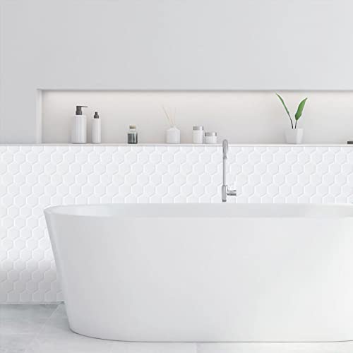 Waldecoo Hexagon Tile Peel And Stick Backsplash, 10 Sheets Premium 3D Self Adhesive Wall Tiles Stick On Backsplash, White Peel And Stick Tile For Kitchen And Bathroom(12" X 12") #TOP6
