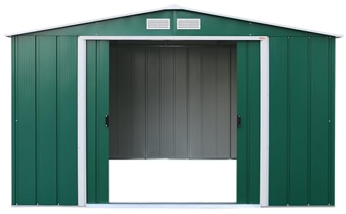 Duramax Eco 10' X 8' Hot-Dipped Galvanized Metal Garden Shed - Green With Off-White Trimmings - 15 Years Warranty - 9
