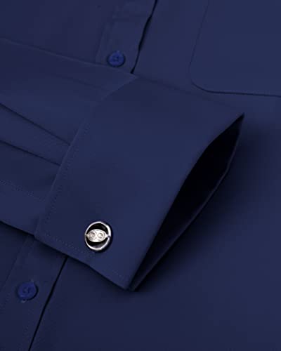 J.VER Men's French Cuff Dress Shirts Regular Fit Long Sleeve Spread Collar Metal Cufflink Navy Blue - Thumbnail 3