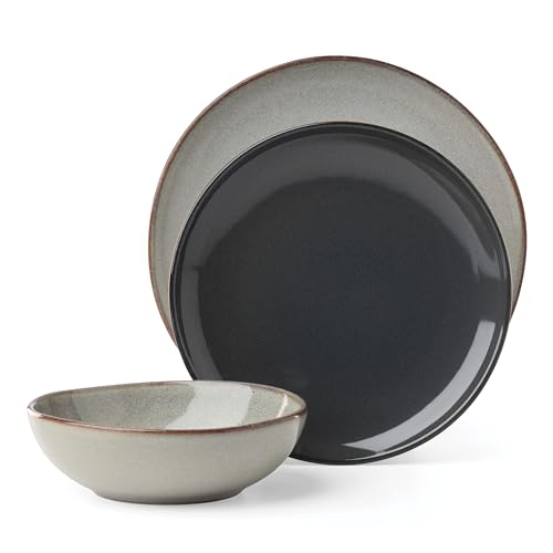 Image of Oneida Organic Shades Gray Stoneware 12-Piece Dinnerware Set for 4