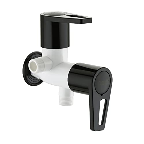 Image of MONIT Angle Cock 2-Way ABS Plastic Angle Valve Tap /Stop Cock /Bathroom Cock for Hot and Cold Water- White & Black