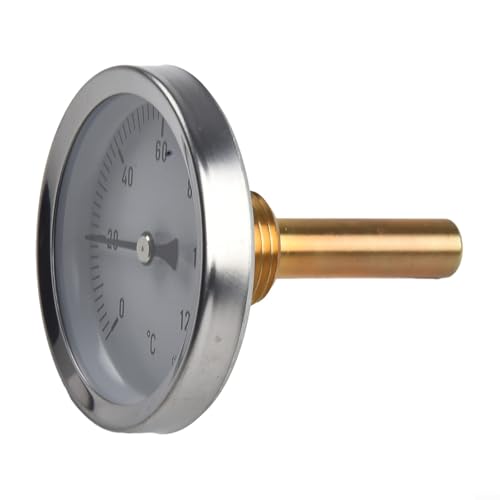 Metal Thermometer Hot Water Pipe Thermometer 0-120°C Heating System Temperature Gauge with 63mm Dial Aluminum Housing Brass Pocket