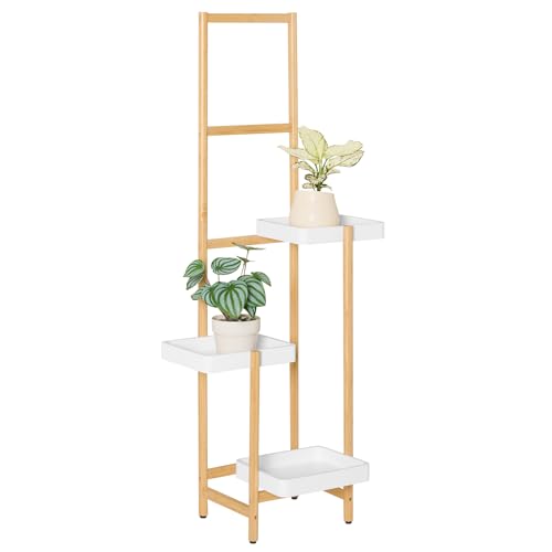 SoBuy Soporte para Plantas de 3 Niveles Escalera Para Flores Trapezoidal Interior de Esquina Para Múltiples Macetas Estantería Exhibición Jardín/Balcón 31 x 27 x 130 cm STR13-WN ES