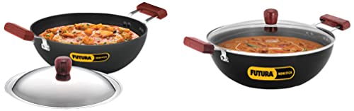 Image of Hawkins Futura 5 Litre Deep Kadhai with Glass Lid, Induction Kadai, Deep Fry Pan & INK35S Aluminium Nonstick Induction Flat Bottom Kadhai with Stainless Steel Lid (3.5 L)