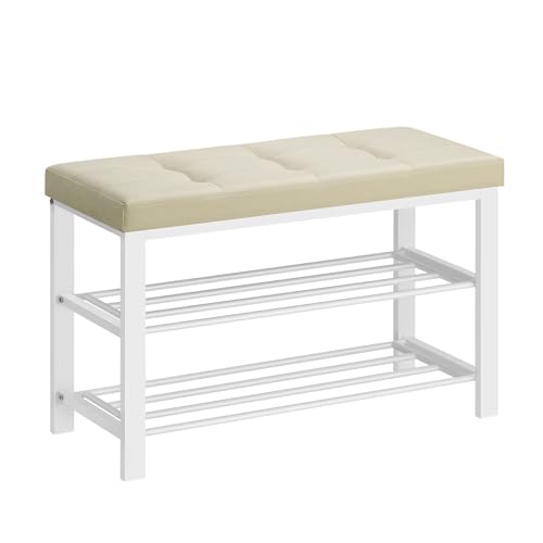 SONGMICS Shoe Bench, Storage Bench, Entryway Bench with Cushion, Shoe Shelf with Seat, Space-Saving, Modern Style, for Living Room, Bedroom, Hallway, Cream White and Cloud White ULBS057W02 C