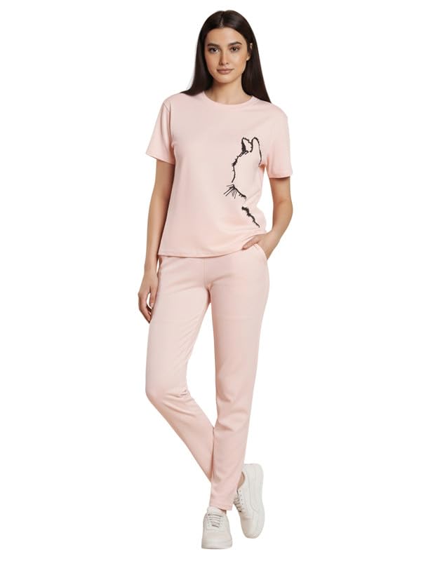 Women's Cotton Blend Cat Sketch Print Tracksuit | Co-ord Set For Women| Track Suit Set For Women-image-48