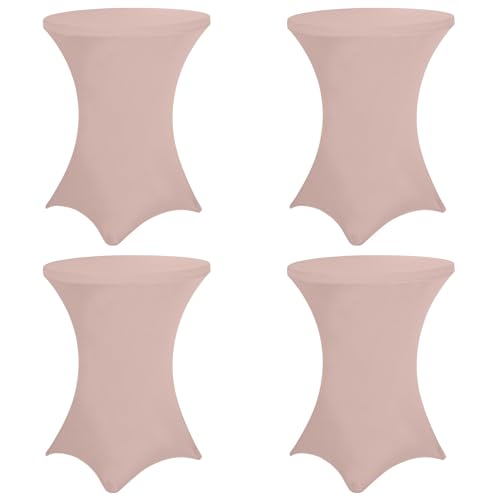 Image of 4 Pack 32x43 Inch Cocktail Table Cover Spandex Stretch Square Corners Tablecloth, Cameo Brown Cocktail Table Cloth Fitted High Top Table for Bar, Weddings, Birthday, Banquet, Party (Cameo Brown)