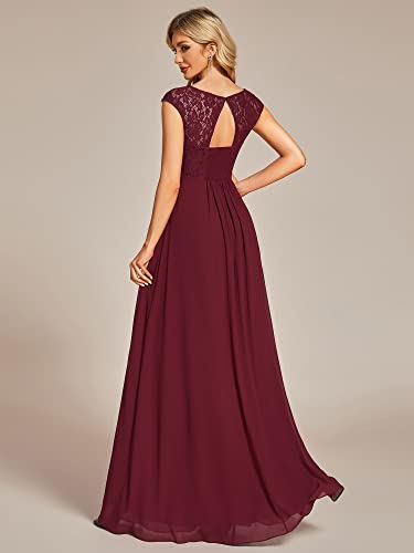 Ever-Pretty Women's Crewneck Lace Cap Sleeve Pleated A Line Chiffon Bridesmaid Dresses 017452