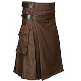 Herren Lederriemen Moderner Utility Kilt (Schokobraun, 34’’)
