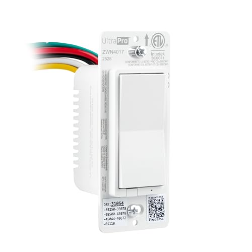 Image of UltraPro Z-Wave Long Range On /Off Switch, 800 Series, Paddle, 4 Pack | Plastic Yoke, Flying Leads, Single-Pole or 3-Way Support, White, Hub Required, Works with Alexa & Google Home