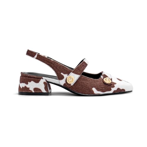 Image of Slingback Mary Jane Heels for Women Low Block Heel Closed Square Toe Pump Shoes Heels Classic Daily Office Dressy Shoes