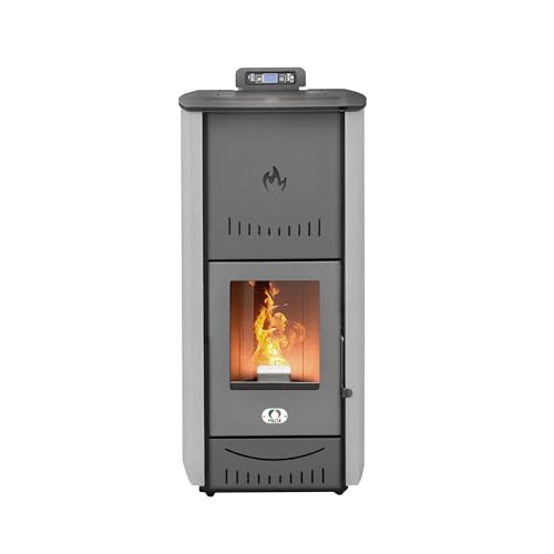 Stufe a Pellet Italia srl - Estufa de pellets New York, mod. 22 kw, hidroestufa, calienta hasta 140 m², 5 niveles de potencia, programable (gris)