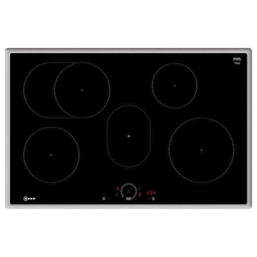 NEFF T58SHF1L0 N70 Inductiekookplaat, zelfvoorzienende keramische kookplaat 80 cm breed, Twist Touch, Home Connect, Smart Hood Automatic, Powerstand, liggend, zwart