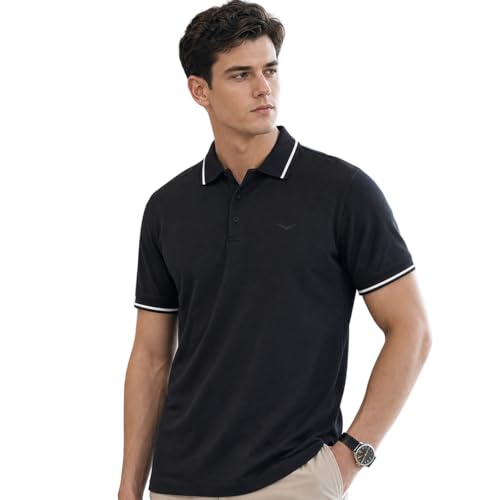 Image of NOBERO Men's Travel Polo T-Shirt | Premium Cotton Stretch Fabric | Anti-Odor & Water-Repellent | UPF 50+ Sun Protection | Regular Fit Polo Collar Casual Wear