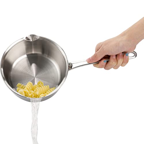 DEAYOU 18/10 Stainless Steel Milk Pot, 750ml Saucepan with Dual Pour Spout, Small Butter Melting Pot, Induction Heavy Bottom Sauce Pan for Stove Top, Soup, Chocolate, 14 cm - Image 6