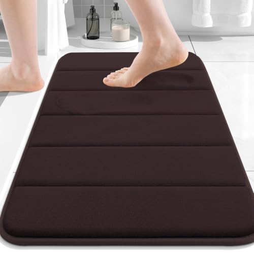 Image of Buganda Memory Foam Soft Bath Mats - Non Slip Absorbent Bathroom Rugs Rubber Back Runner Mat for Kitchen Bathroom Floors 16 inchx24 inch, Coffee