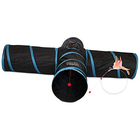 Feline Ruff Premium 4 Way Cat Tunnel. Extra Large 12 Inch Diameter and Extra Long. A Big Collapsible Play Toy. Wide Pet Tunnel Tube for Rabbits, Kittens, Large Cats, and Dogs. Cover