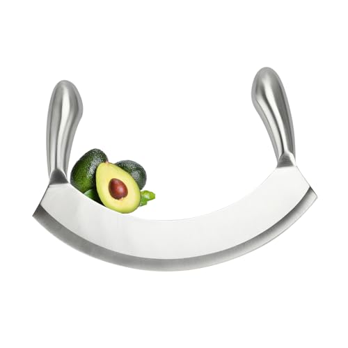 BSDLZCH Edelstahl Wiegemesser Single Edge 22cm Pizzaschneider Effizientes Hacken von Kräutern Brot Salat Nüssen - Ergonomischer Griff spülmaschinenfest rostfrei nahtlos