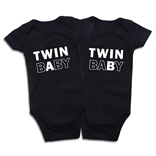 Image of DEFAHN Funny Twins Baby Bodysuits Boys Girls Rompers 2 Pack Twin Matching Clothes Outfits for Newborn Infant