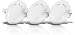 B.K.Licht Set of 3 Bathroom recessed LED spotlights, Ultra-Thin, Ceiling Cut-Out Ø100mm/3.94in, Built-in 6W LED modules, 450Lm, Warm White Light 3000K, IP44 Ceiling Spots, no Transformer Required 230V