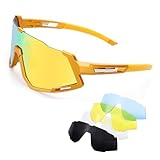Songulasu Gafas de sol de ciclismo Viper para jóvenes, niños, adolescentes, niños, niñas, lentes polarizados para béisbol, correr, pesca, UV400 de 14 a 18 años, Dorado + oro, Medium