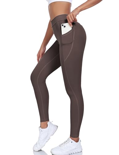 GYMTITAN Scrunch Butt Lifting V Back Workout Leggings with Pockets for Women Tummy Control Buttery Soft Gym Yoga Pants Brown — view 5