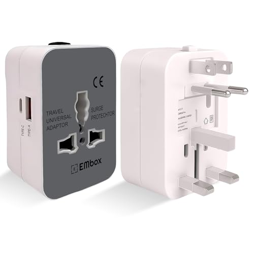 Image of Embox Universal Travel Adapter | All-in-One Worldwide Charger Adapter with Type C, USB & Type A Ports | Supports 224+ Countries | International Plug for Phone, Laptop, Gadgets (100-250V, White)