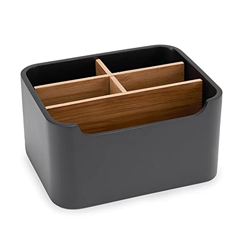 SZYRL Remote Control Holder with Removable Wood Compartments for Media Devices, Desktop Stationery...