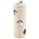 Tangkula 4 Story Cat Tree Condo, 49” Barrel-Shaped Cat House with Detachable Sisal Scratching Board, 3 Hideaways & Removable Soft Top Plush Bed, Interior Bamboo Mat, Modern Cat Tower for Indoor Cats