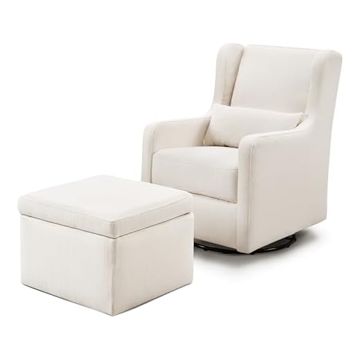 Carter's by DaVinci Adrian Swivel Glider with Storage Ottoman in Performance Cream Linen, Water Repellent and Stain Resistant, Greenguard Gold & CertiPUR-US Certified